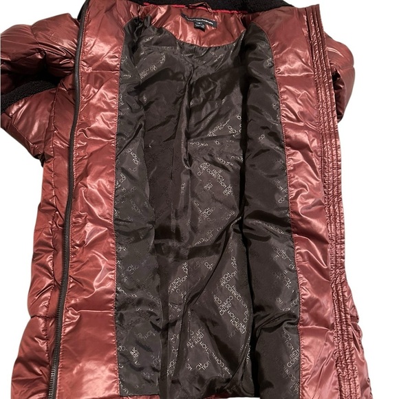 French Connection BERBER TRIM WATER REPELLENT PUFFER JACKET IN burgundy Red - Picture 2 of 10
